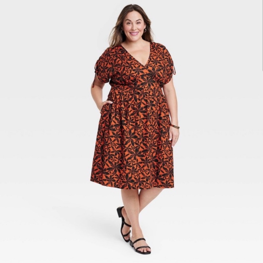 Ava & Viv Dolman Short Sleeve Midi Dress - Orange 1X Target NWT